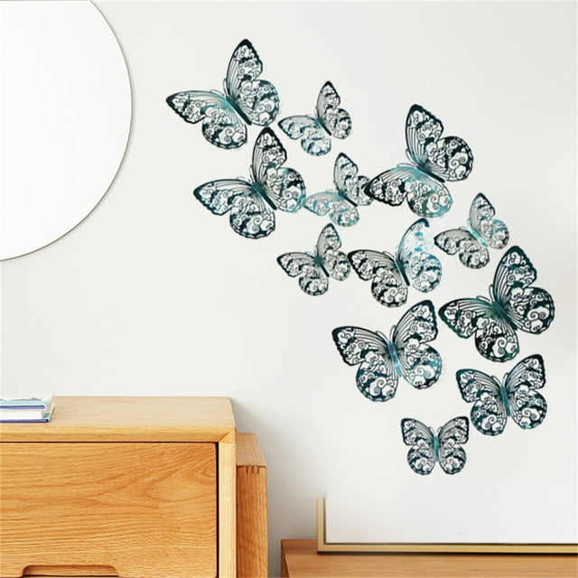 TIMIFIS Home Decor 12PCS 3D Metal Texture Hollow Butterfly Wall Sticker DecorFall