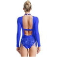 thumbnail image 2 of Xnihocha Women's Sequin Latin Dance Dress Tassel Jazz Dance Leotard Long Sleeve Ballroom Dancewear Royal Blue 16, 2 of 3
