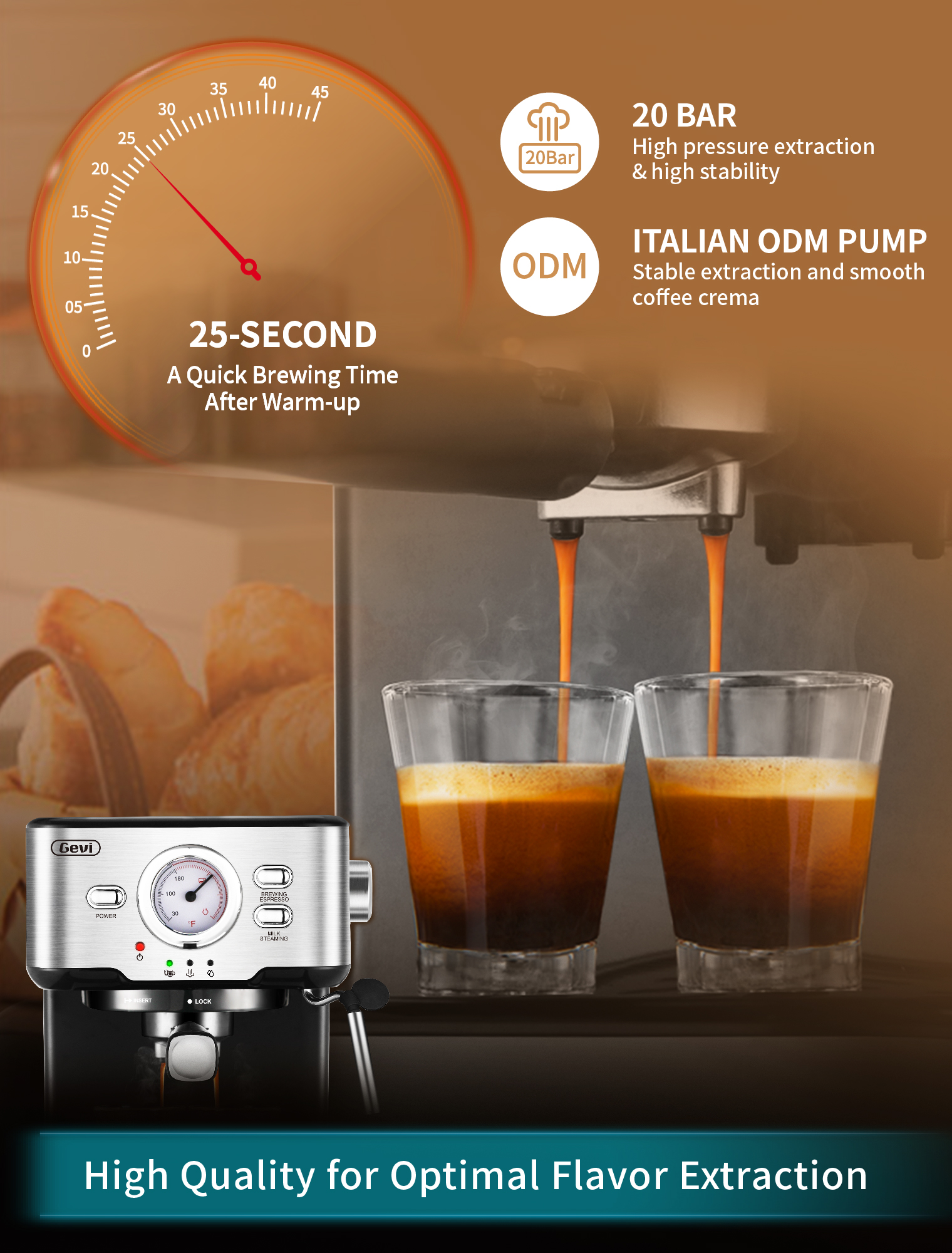 Gevi Espresso Machine with steamer 15 Bar Cappuccino Coffee Maker for Latte Mocha - image 2 of 9