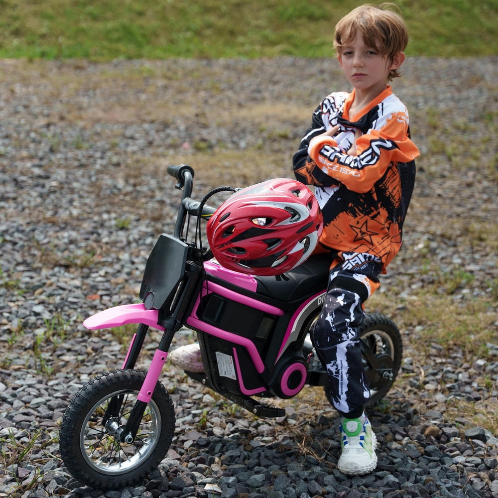Yardi Yard Electric Dirt Bike with Twist Grip Throttle, 24V 350W Off-Road Electric Motorcycle Up to 15 MPH with Brake, Music Horn, Rear Suspension for Ages 13+ Years, Pink