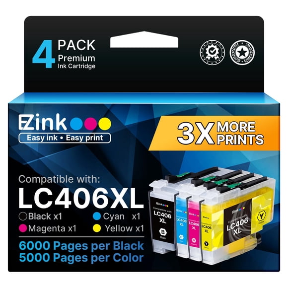 Cartuchos de tinta E-Z Ink LC406XL, paquete de 4 para Brother