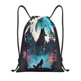 thumbnail image 1 of Xecao Artistic Moon Valley Wolf Pattern Sports Drawstring Backpack - String Swim Gym Bag with Wet Proof Pocket for Women&Men-Small, 1 of 6