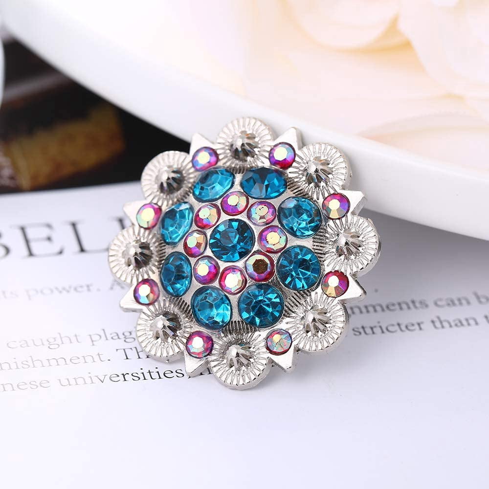 ABPETE 12-Pack Floral Rhinestone Conchos with Screw Backs - Crystal Embellishments for Leathercraft, Belts, Bags & DIY Projects​