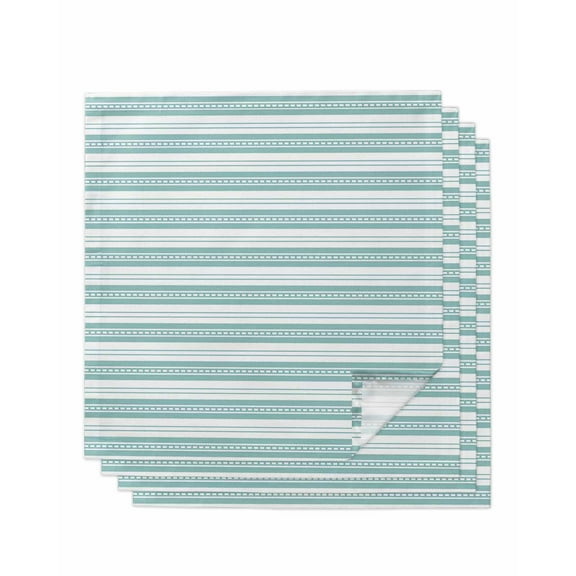 nqOlkjepod Boho Turquoise Stripe Cloth Napkins Set of 4 Reusable Dinner Napkins, Abstract Geometric White Minimalist Cocktail Napkin Washable Table Napkins for Wedding/Party/Baby Shower 20"x20"