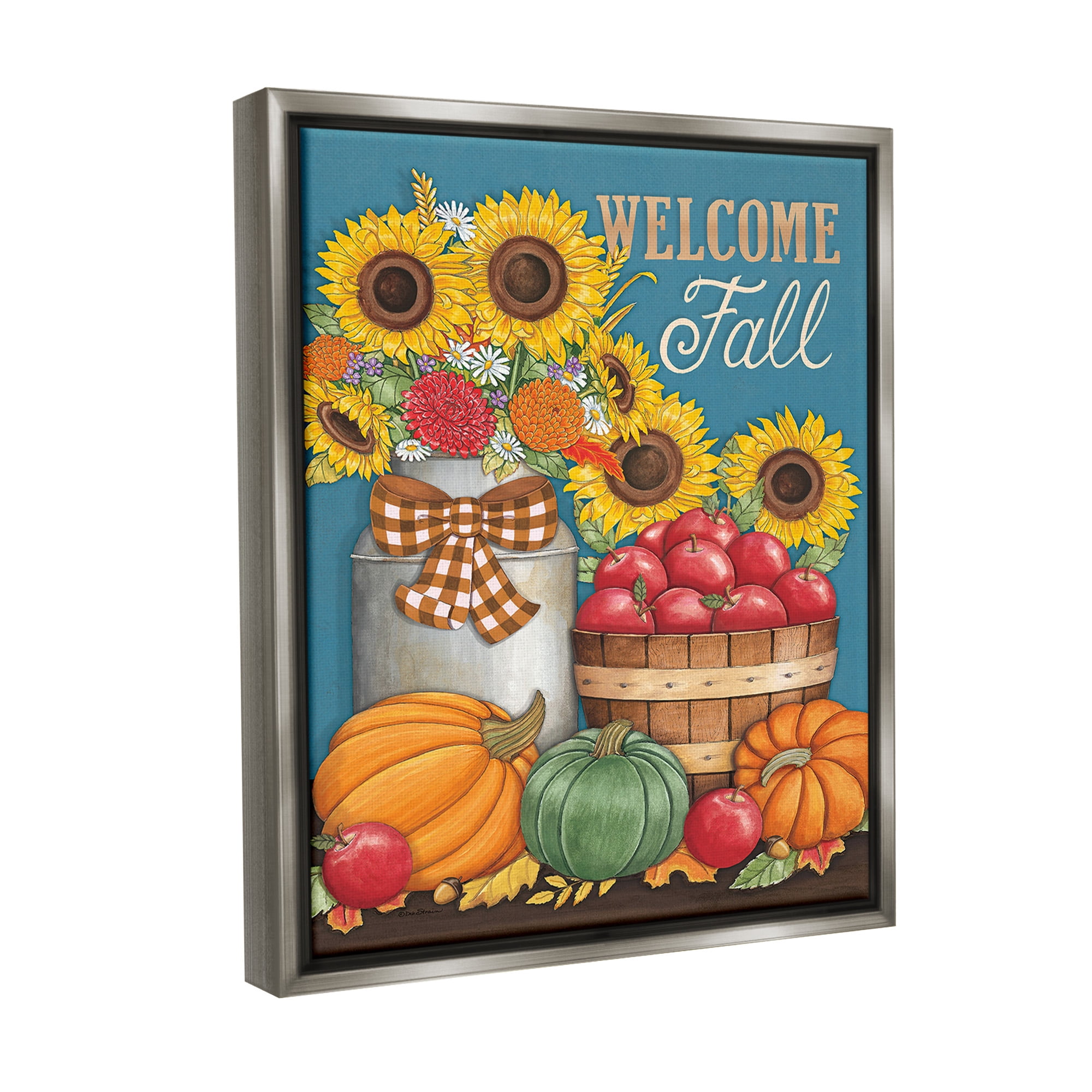 Stupell Industries Welcome Fall Harvest Botanical & Floral Painting Gray Floater Framed Canvas Art Print Wall Art, 17 x 21