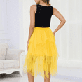 thumbnail image 5 of Women's Solid Color Irregular Tulle Skirt, A Line High Waist Midi Layered Mesh Party Skirt for Halloween, Prom, Wedding, Cosplay and Festival Yellow L, 5 of 7