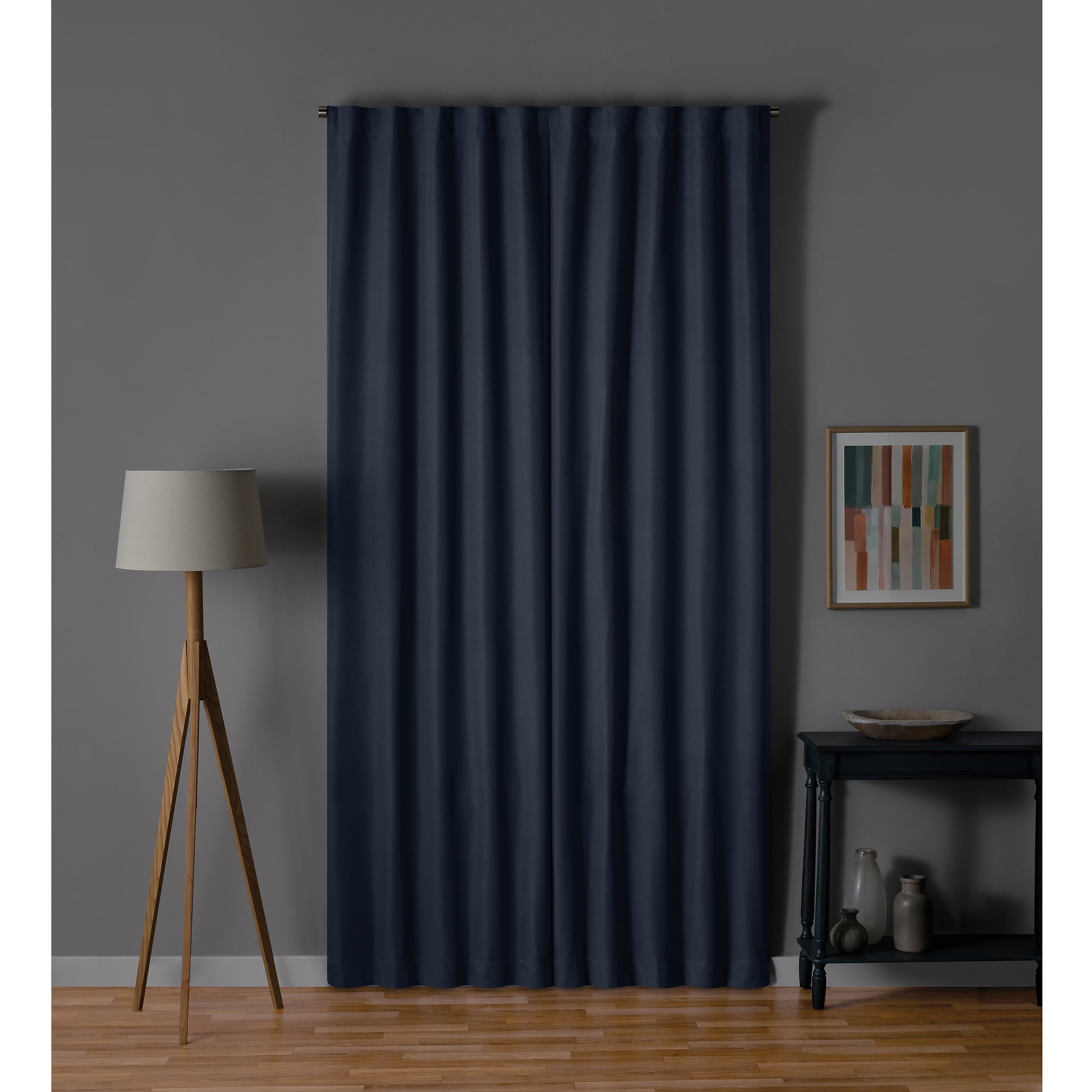Mainstays Dark Navy Solid Blackout Rod Pocket with Back Tabs Curtain Panel Pair, Set of 2, 30" W x 95" L