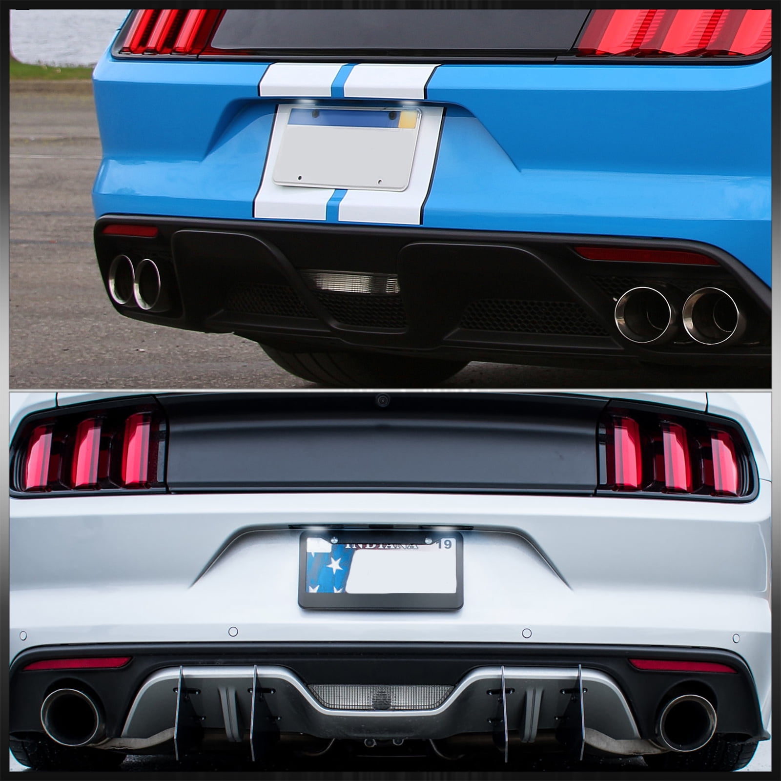 AJP Distributors White SMD LED Rear Bumper License Plate Lights Assembly Lamps Pair Compatible/Replacement For Ford Mustang S550 2015 2016 2017 2018 2019 2020 2021 2022 2023 15 16 17 18 19 20 21 22 23