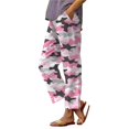 thumbnail image 2 of Women's Casual Pants Women'S Summer Pocket Flower Flower Casual Loose Comfortable Cotton Linen Casual Pants,Pink Women's Casual Pants M, 2 of 4