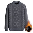 thumbnail image 3 of Men's Round Neck Sweater Fleece Lined Thickened Warm Knit Pullover for Cold Weather Casual Wear and Christmas Holiday Gifts,Light Gray,2XL, 3 of 4