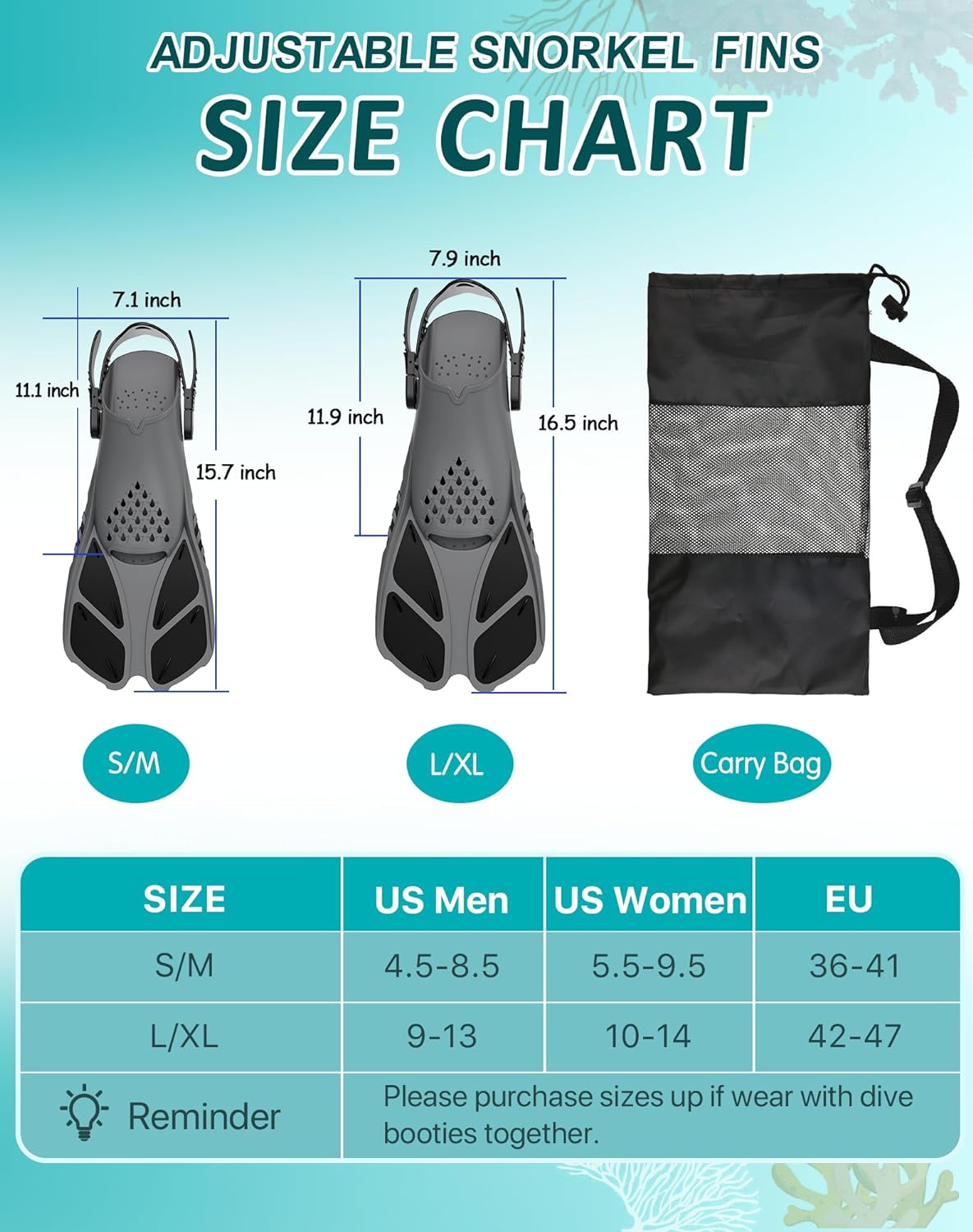 Greatever Snorkel Fins, Open Heel Swim Fins with Adjustable Buckles, Travel Size Short Flippers for Swimming Diving, Snorkeling Fins for Adults Youth