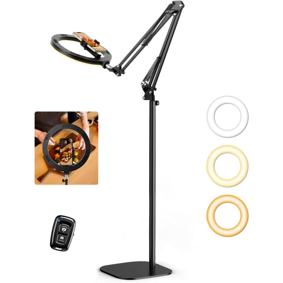 Ring Light with Stand Tripod for  -  10" Overhead Camera Mount, 70.8" Tall Adjustable Selfie Light with Phone Holder for Video Recording, Photography, Streaming, , YouTube