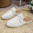 thumbnail image 5 of Ladies 2026 Summer Flat Shoes Ethnic Solid Color Closed Toe Backless Mules Soft Sole Lightweight Cushioned Orthopedic Arch Support Wide Toe Box Comfort Walking Daily Footwear White 38, 5 of 9