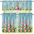 thumbnail image 1 of Happy Easter Bunny Kitchen Curtain Valance and Tiers Cute Rabbit 24 Inch Length Tier Curtains with Valance Rod Pocket Window Tiers Home Collection,3 Pack Holiday Decoration,Size M, 1 of 4