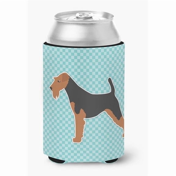 Welsh Terrier Checkerboard Blue Can or Bottle Hugger