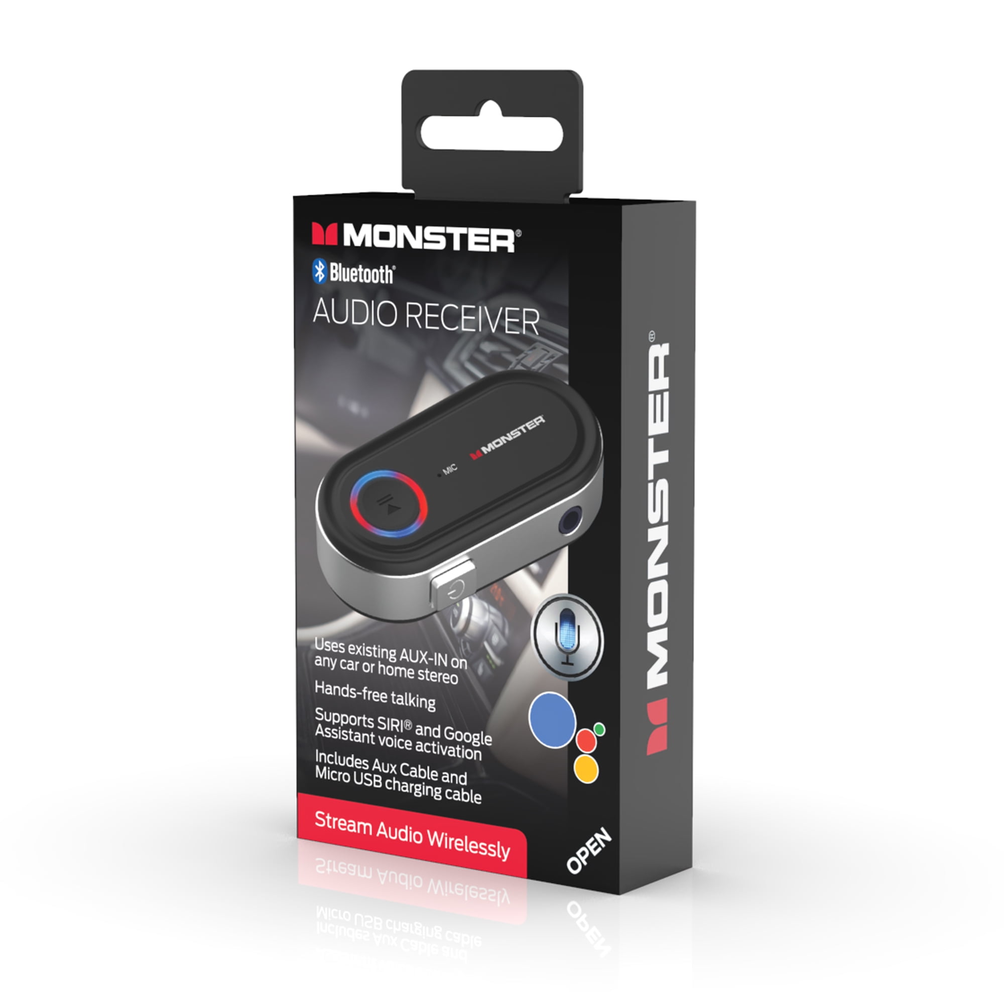 Críticamente Ahora comodidad Monster LED Bluetooth Audio Receiver, Speak Through Your Vehicle's  Speakers, Voice Activation, Built-in Microphone - Walmart.com