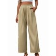 thumbnail image 3 of Women'S Casual Pants Loose Drawstring High Waist Wide Leg Beach Pants with Pockets Apricot S, 3 of 9