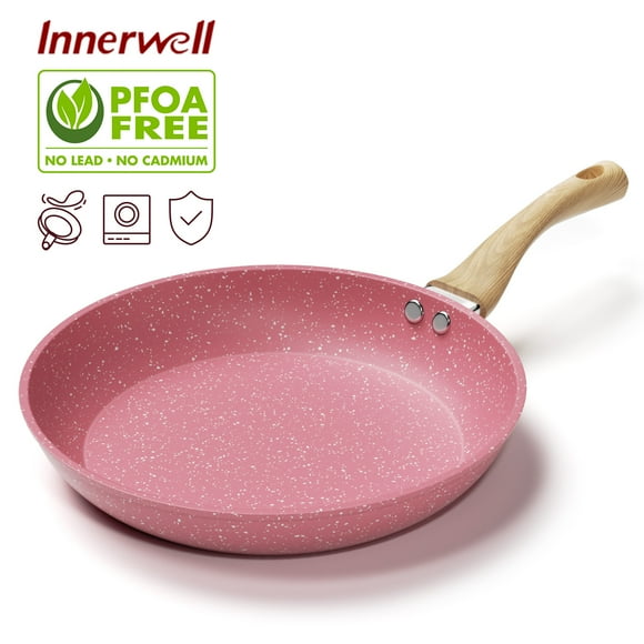 Innerwell 11 Inch Pink Nonstick Frying Pan Skillet Bakelite Handle Saute Granite Cookware Fits Various Stoves