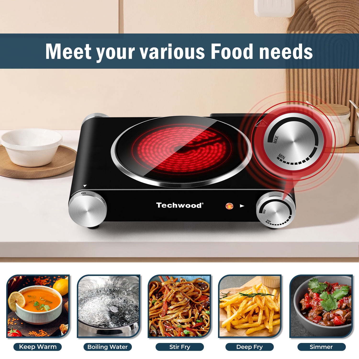 Techwood Infrared 7.1-Inch Countertop Burner with 1 Coil, Black