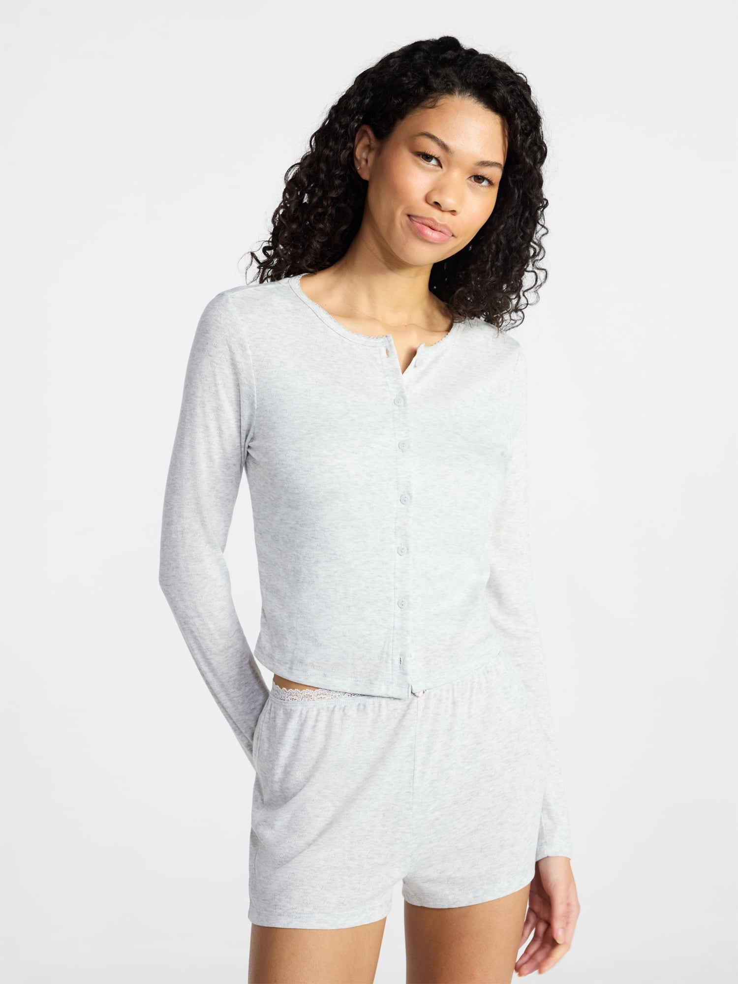 No Boundaries Sleep Pointelle Knit Cardigan, Women’s XXS-3X