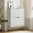 thumbnail image 4 of Oubayajia Modern Shoe Storage Cabinet, Wood Shoe Rack Organizer with 2 Flip Drawers, Freestanding Narrow Shoe Cabinet for Entryway Hallway, White, 4 of 8