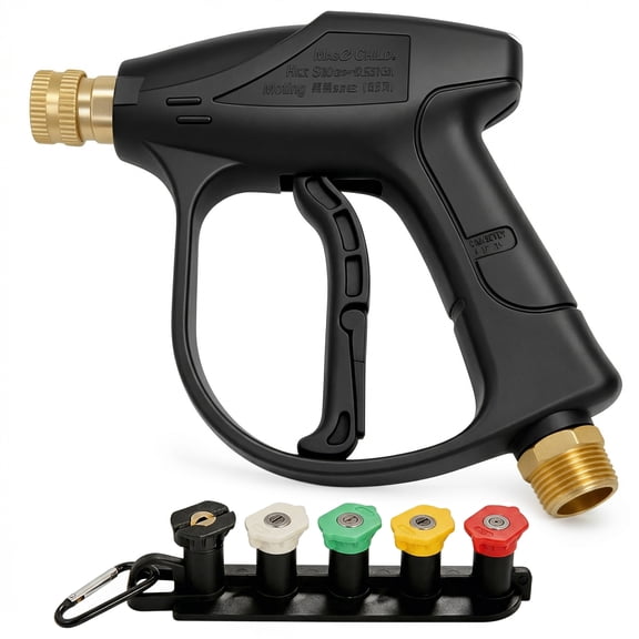 High-Pressure Car Wash Gun – 1/4” Quick-Connect Aluminum Water Gun with 5 Spray Nozzles and Storage Base, Portable for Home Use