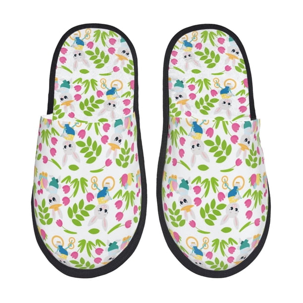 Fotbe Happy Easter Pantuflas Peludas para Mujer con Estampado, Zapatillas de Peluche, Zapatos de Invierno para Casa, Uso Interior y Exterior-Medium