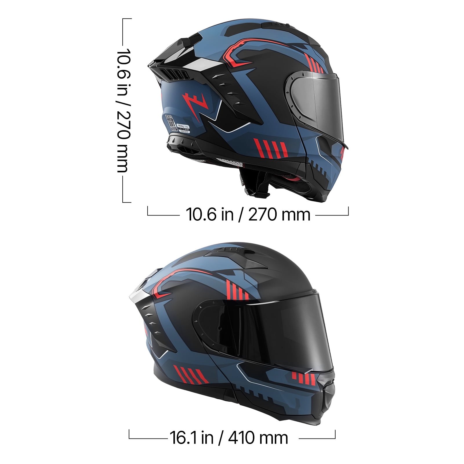 VEVOR Modular Motorcycle Helmet, Flip up Full Face Helmet with Dual Visor, Lightweight Comfortable Adult Motocross Street Bike Helmet for Men and Women - DOT & ECE Approved (L Size)