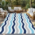 thumbnail image 3 of Outdoor Rug 4x6 ft Geometric Striped Pattern Waterproof Outdoor Patio Rug Mat Non Slip Outside Area Rugs Carpet for RV,Camping,Porch,Deck,Pool,Balconybackyard,Navy Blue Grey White Wave Pattern, 3 of 9