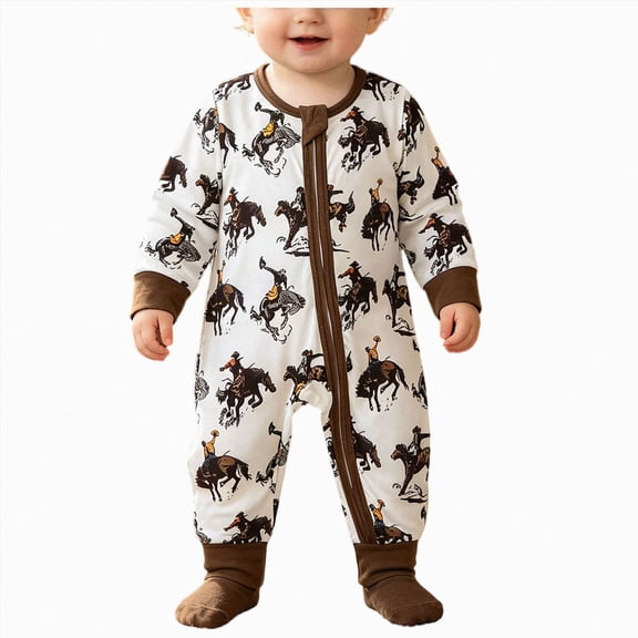 larppty Baby Boy Girl Western Clothes Cow Print Long Sleeve Romper Jumpsuit One Piece Newborn Fall Winter Outfit