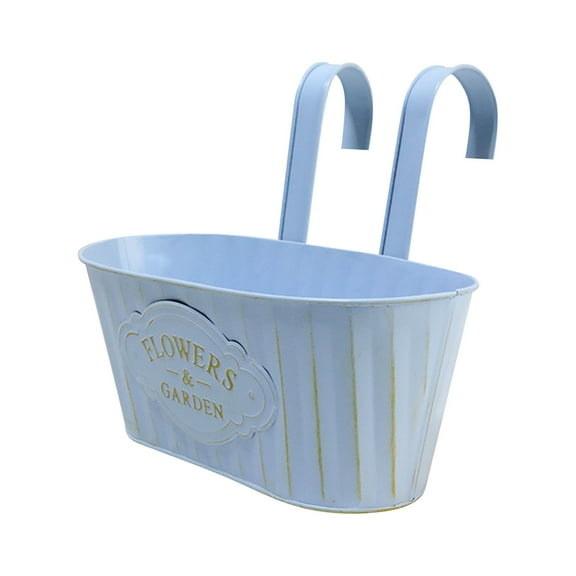 Metal Hanging Planter Pot With Removable Handles - Light Blue Iron Flower Bucket For Garden, Patio, Balcony, Indoor Plants, Outdoor Decor