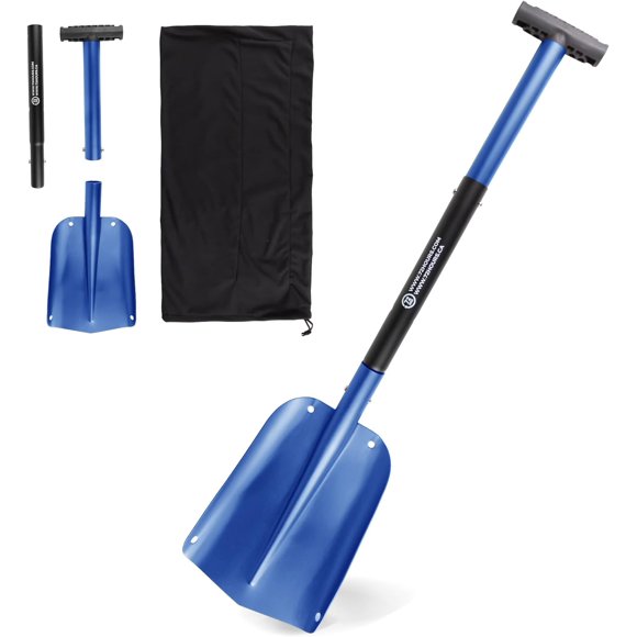 72 HRS Pelle à Neige Compacte Pliable 3-en-1 en Aluminium - Déneigement en Hiver, Trousse d'Urgence pour Véhicule, Auto, Fourgonnette, VUS, Camion, Motoneige, Équipement de Planche à Neige, Camping, Jardinage (Bleu, 21”-32”)