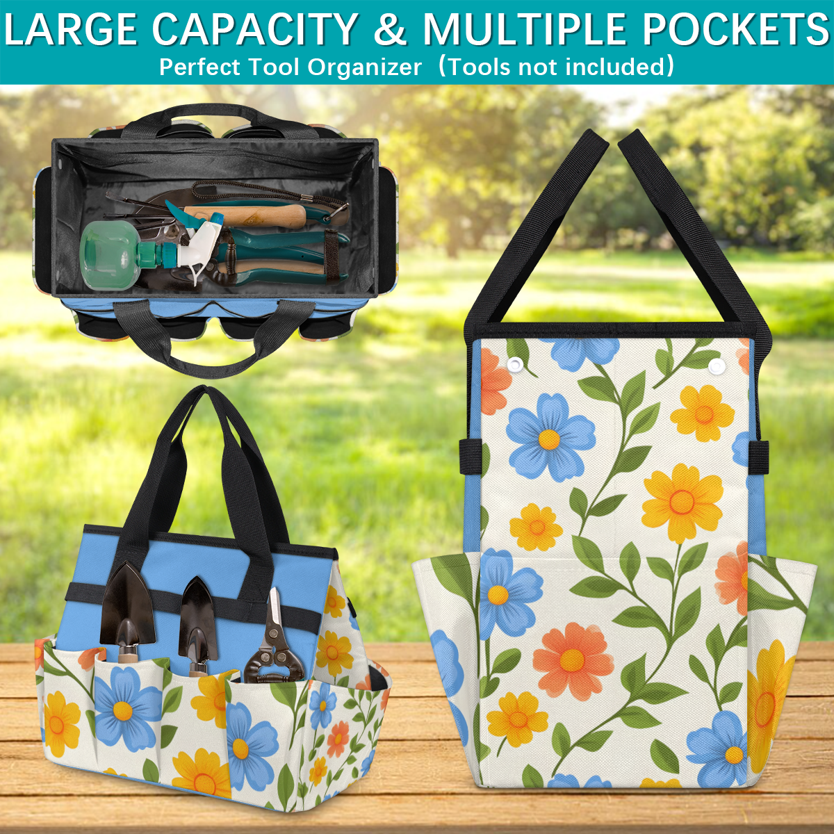 Gardening Tote Bag,Water-Resistant Garden Tool Organizer, Storage Bag with 10 External Pockets for Hand Tools, Ideal for Lawn and Yard Maintenance