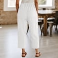 thumbnail image 4 of Lenpel Womens Wide Leg Capri Pants Cotton Linen High Waist Lounge Cropped Trousers with Pockets Trendy Pleated Baggy Capris, 4 of 5