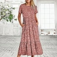 thumbnail image 4 of ibuvkizy Casual Dress for Women 2025,Summer Fashion Maxi Tiered Dress Crewneck Solid Color Short Sleeve Comfortable Loose Long Dress with Pockets Beach Sundresses Pink,Sizes S-2XL, 4 of 8