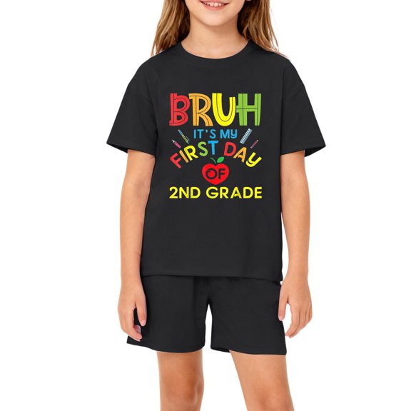Grblisyd Boys Girls Summer Outfits Back to School Cute Letter Print Short Sleeve Crew Neck Top and Elastic Waist Shorts Set
