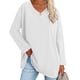 thumbnail image 2 of Blusa de mujer Camisa de manga larga Jersey de color puro Cuello en V Dobladillo suelto Diseño casual, 2 of 6