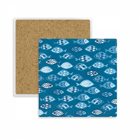 

Blue Sea Grids Fishes Square Coaster Cup Mat Mug Subplate Holder Insulation Stone