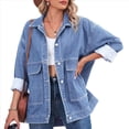 thumbnail image 3 of Chaqueta Vaquera de Mujer, Estilo Boyfriend, Extragrande, con Botones, Larga, Aberturas Laterales Azul M, 3 of 9