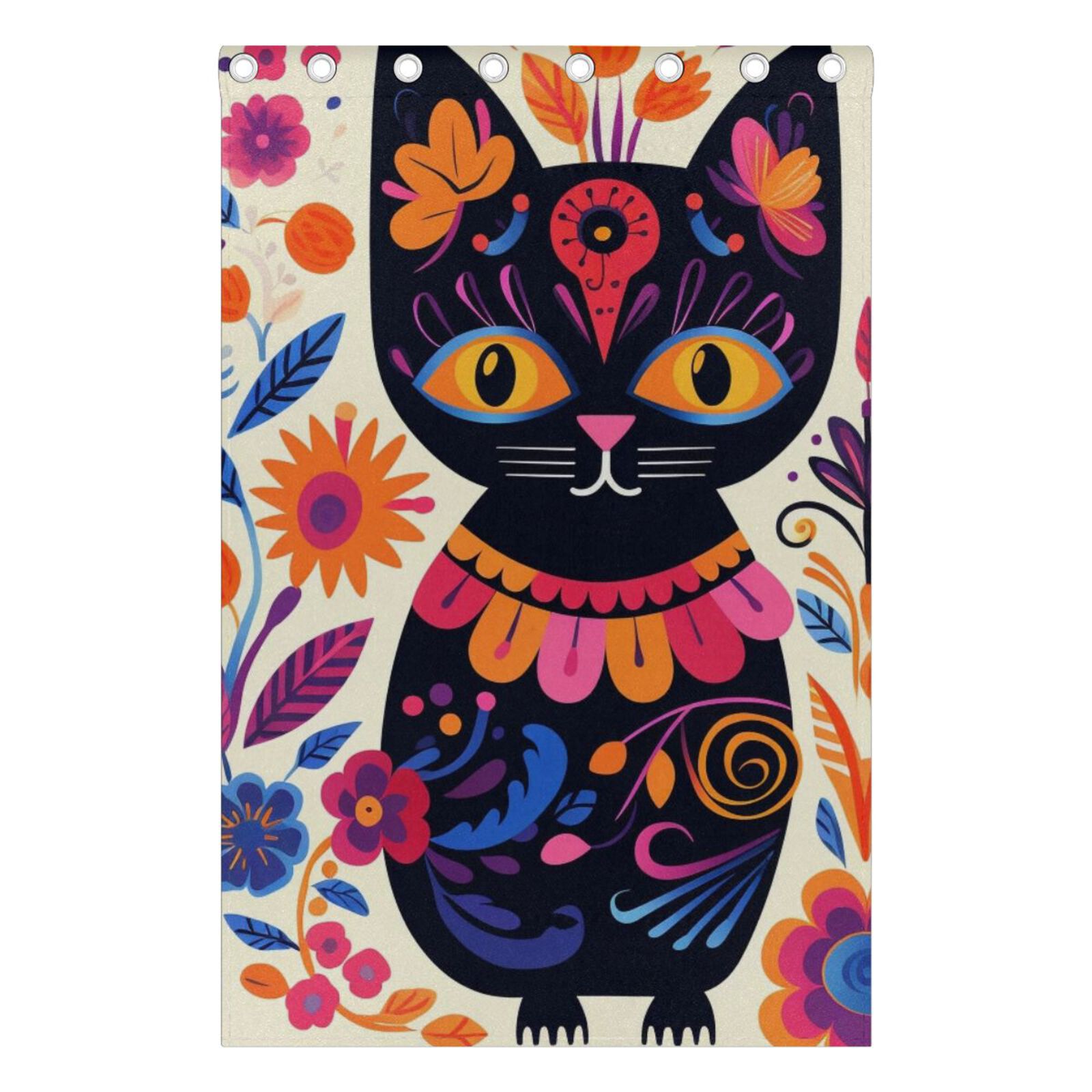 Cats Flowers Painting Black Out Curtains 72 Inch Length Curtains for Sliding Glass Doors Bedroom Living Room 2 Pack