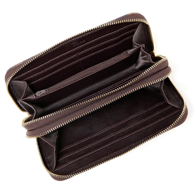 DAISY ROSE - MULTI-CARD WALLET -- BROWN CHECKERED