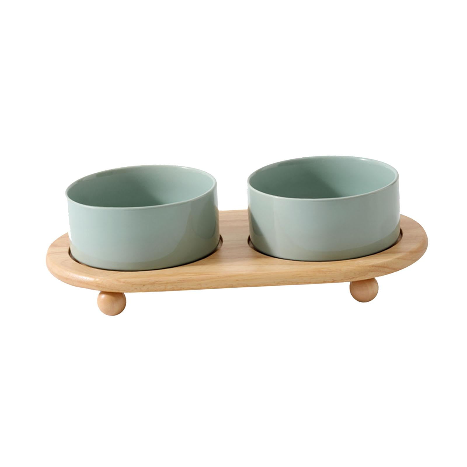 TOOYFUL Ceramic Stoneware Pet Bowl .Cat Food Bowls Feeder Set .Smooth Elevated Cat Bowls. Ceramic Cat Dish Dog Bowls for Puppy Water light green