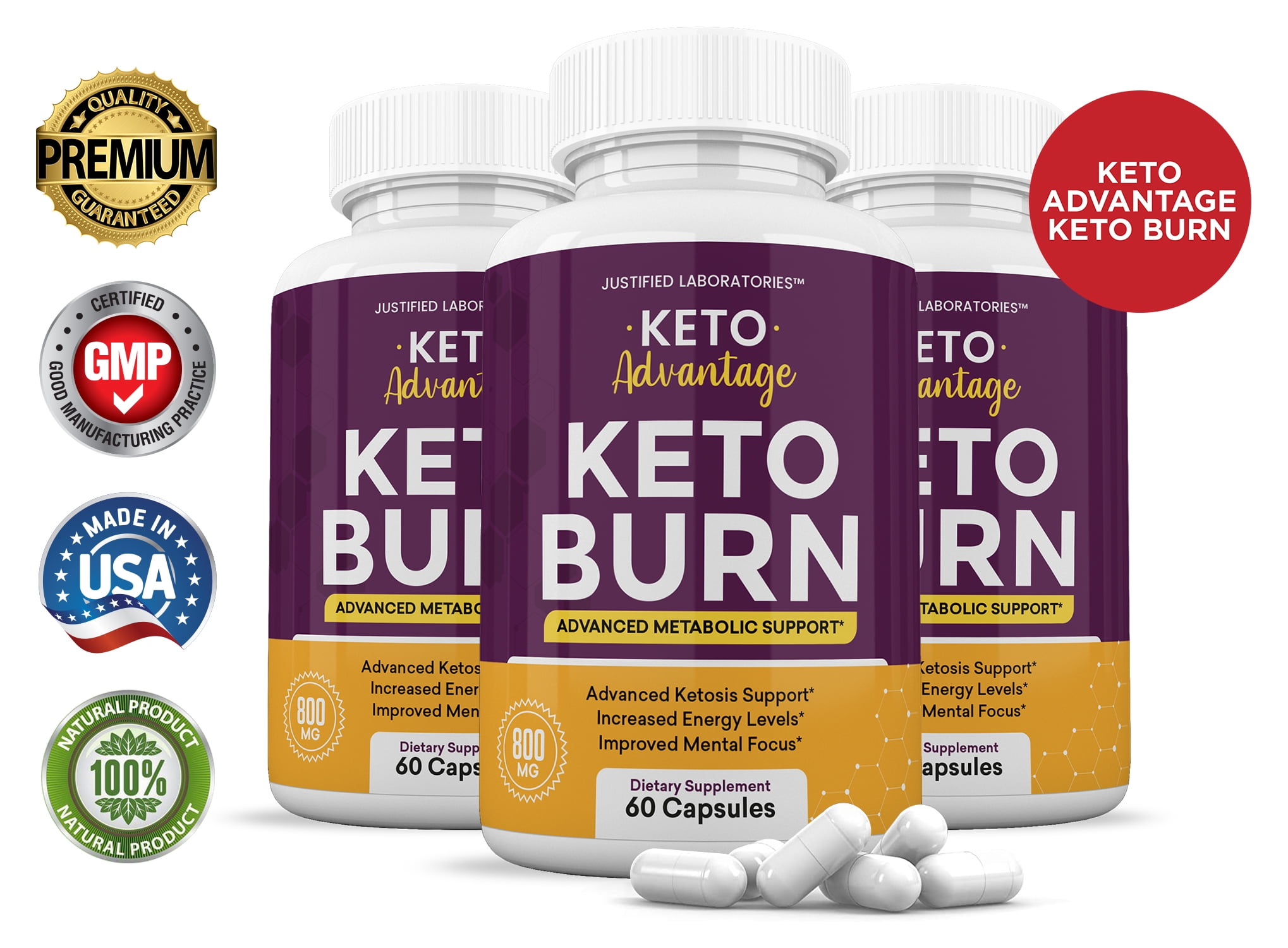 (3 Pack) Keto Advantage Keto Burn Pills Includes Apple Cider Vinegar goBHB Exogenous Ketones Advanced Ketogenic Supplement Ketosis Support for Men Women 180 Capsules