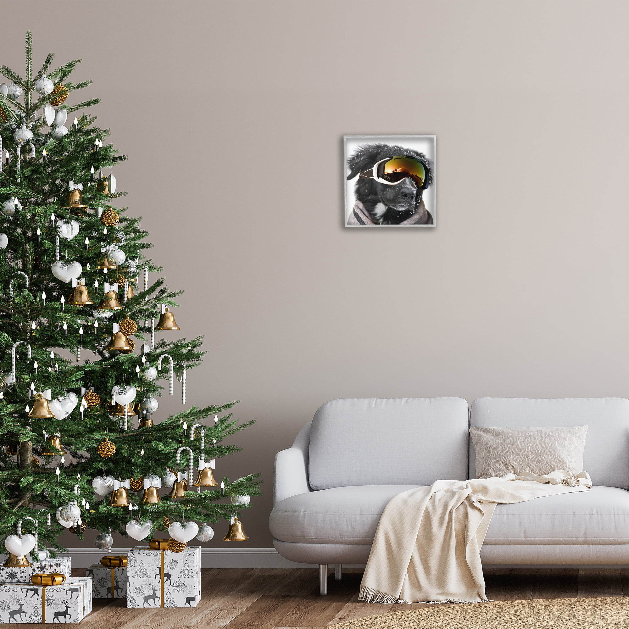 Stupell Industries Snowboarder Dog with Goggles Animals & Insects Painting Gray Framed Art Print Wall Art, 17 x 17