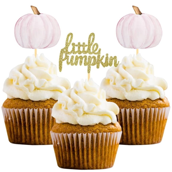 Adornos para cupcakes Aukolass Little Pumpkin Thanksgiving x24, rosa