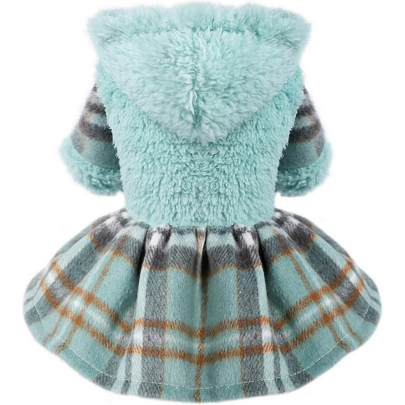 Small Dogs Girl Cold Weather Warm Puppy Dresses Pink Plaid Pet Clothes Outfits For Chihuahua Yorkie Teacup Cat Skirt Coat Apparel Clothing (small, Gre