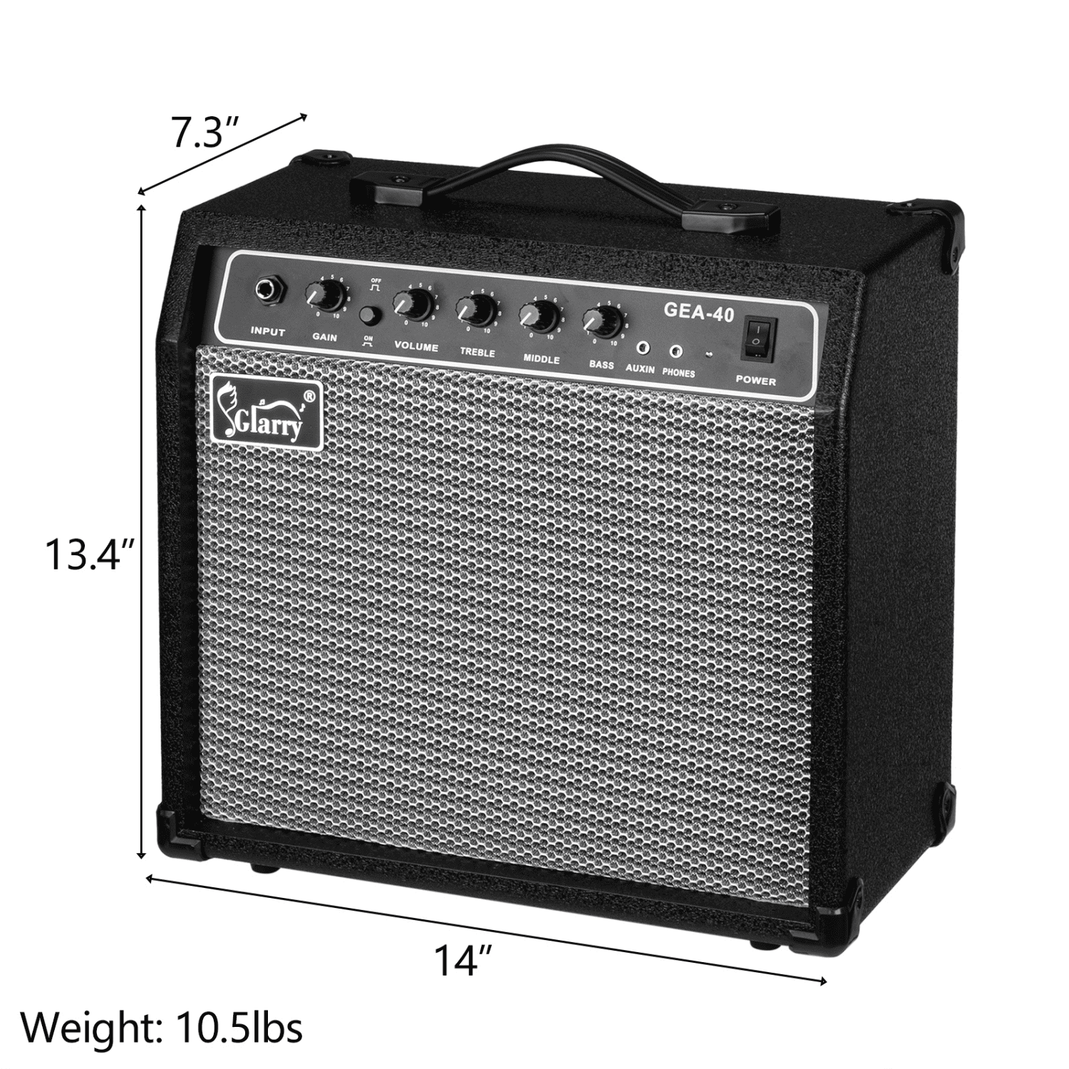Hassch Guitar Amp, 40 Watts, Amplifier Speaker Accessories with Bass, Volume, Treble and Middle Controls, Black