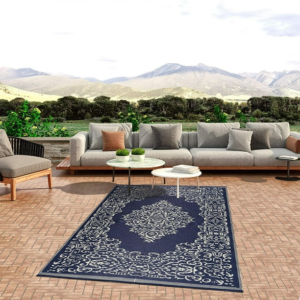 Beverly Rug Indoor Outdoor Reversible Plastic Area Rug 6x9 Blue