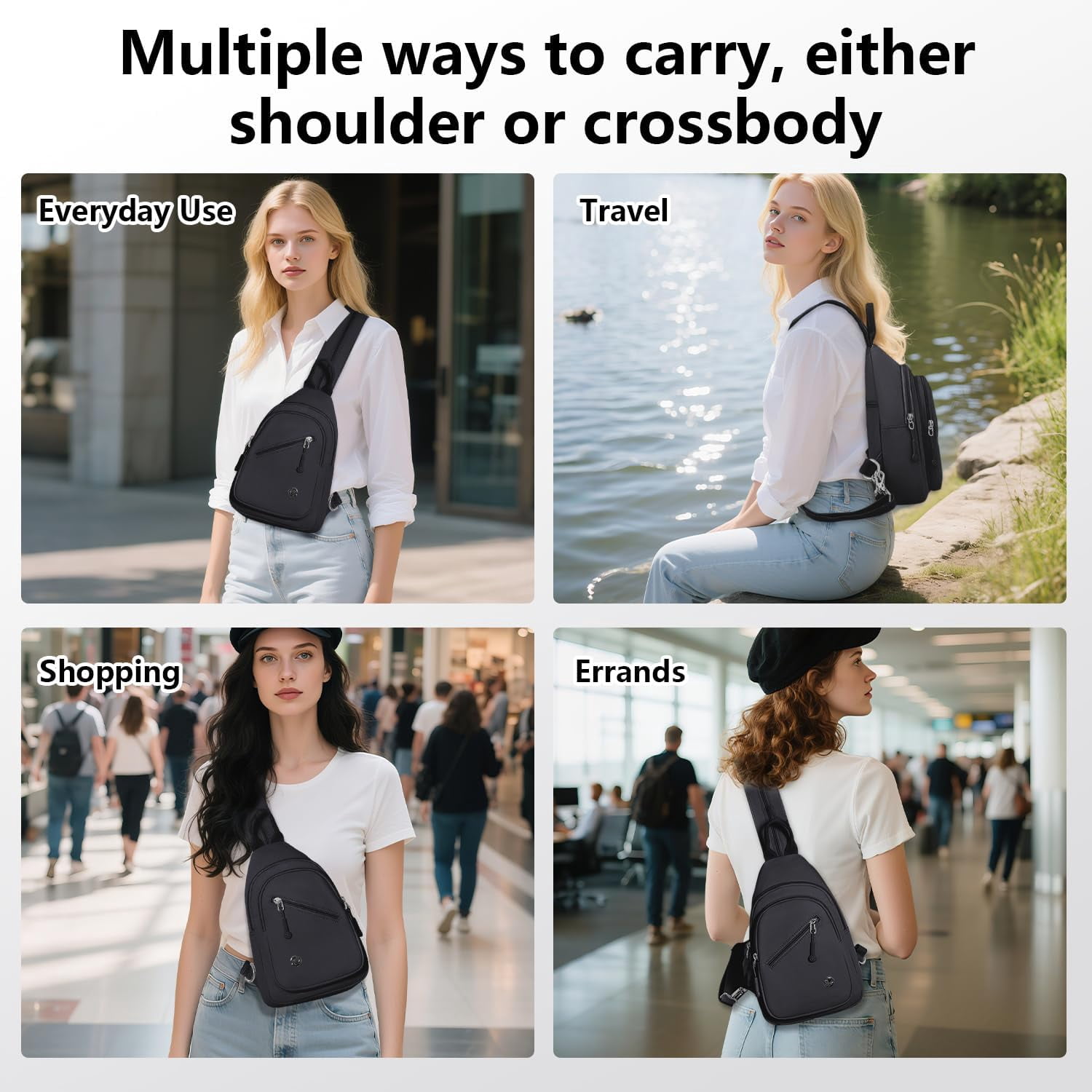 Crossbody Bag for Women, Multi-Pocket Waterproof Shoulder Carry Bag, Sling Bag Backpack for Travel/Outdoor/Hiking/Daily Use