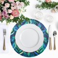 thumbnail image 3 of 15 Inch Round Grid Plate Mats Heat Non-Slip Resistant PVC Placemats for Kitchen Dining Table Decor Elegant Blue Abstract Shapes 1PCS, 3 of 5